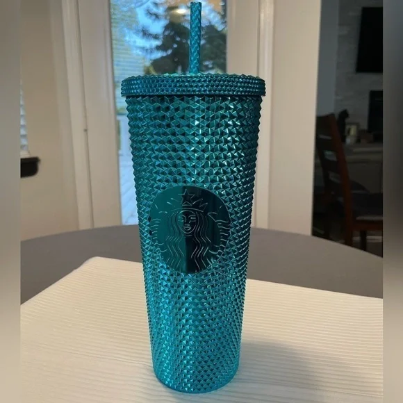 Starbucks Summer 2023 Blue Splash Chrome Bling Studded 24oz Tumbler. NWT. Blingy - Picture 1 of 6
